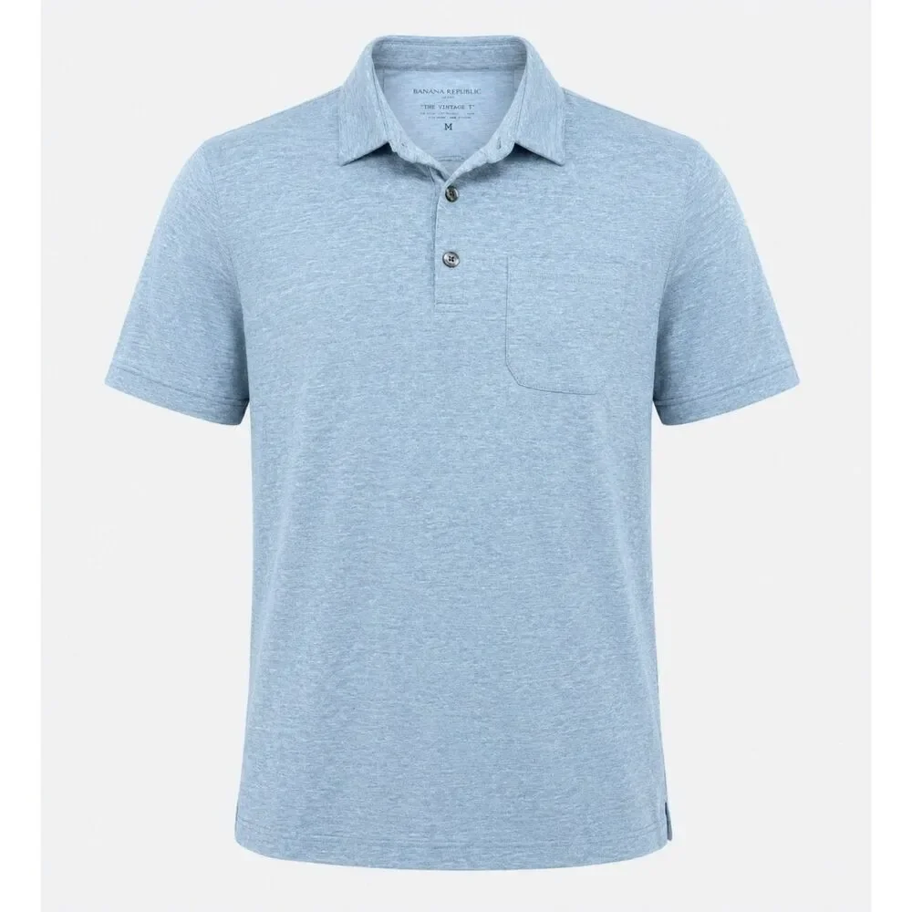 Banana Republic Vintage T Polo Shirt Men's Medium Gray Heather Pocket Cotton